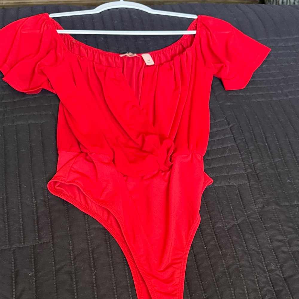 Red Off-Shoulder Bodysuit